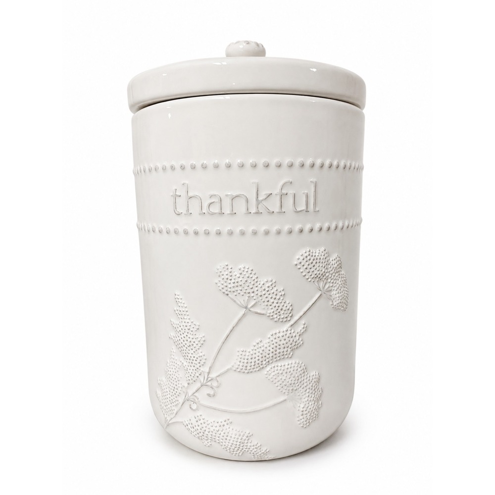 Mary & Martha Grace Gratitude Collection Medium Thankful Ceramic Canister NEW